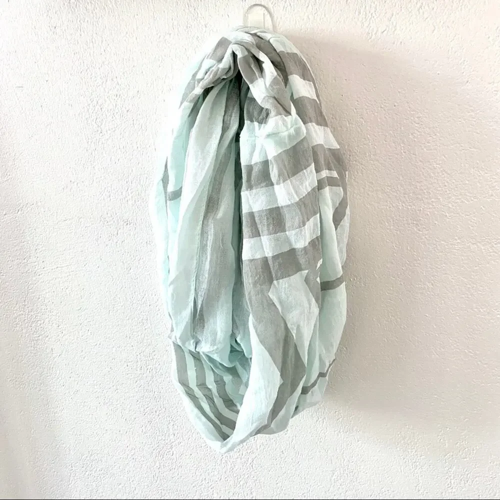 Mint Green and Grey Geometric Infinity Scarf